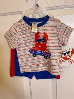 CJP BABY Toddler Short-Sleeve Crab Graphic Tee in Red & Blue